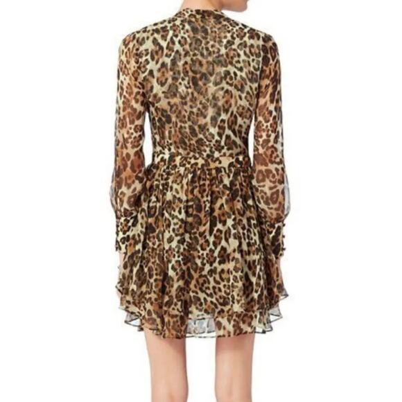Intermix cheetah print sheer layered ruffled flowy long sleeved dress size small - Picture 2 of 12